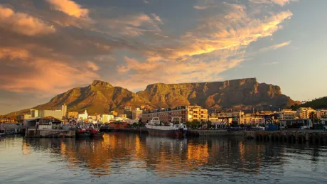 Seaside buildings in Cape Town in Table Bay, South Africa