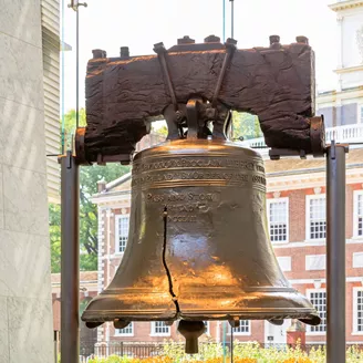 Liberty Bell With Independence Hall In Background