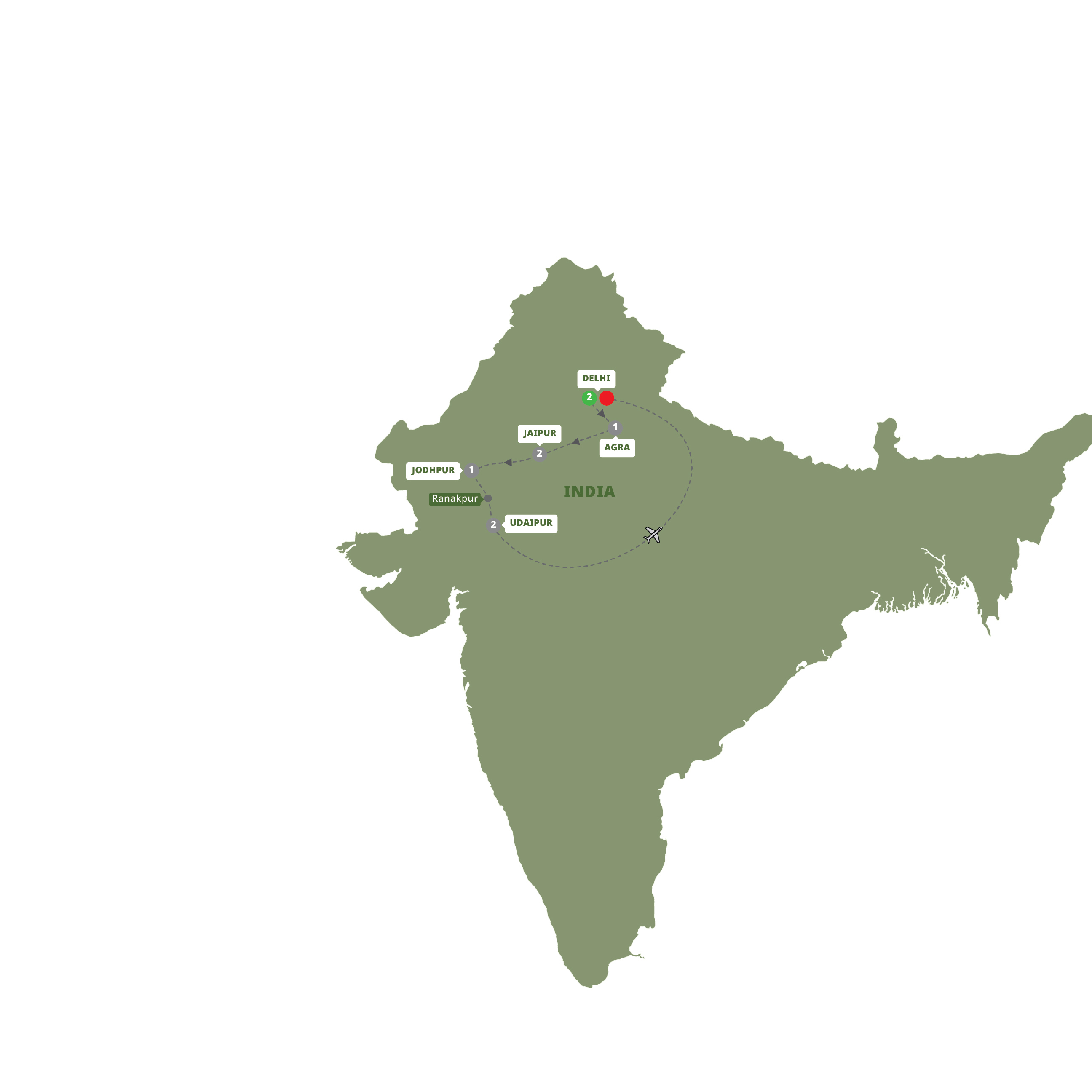 Highlights of Northern India with Mumbai Guided Tour Map 2027 NIMU-YHIN