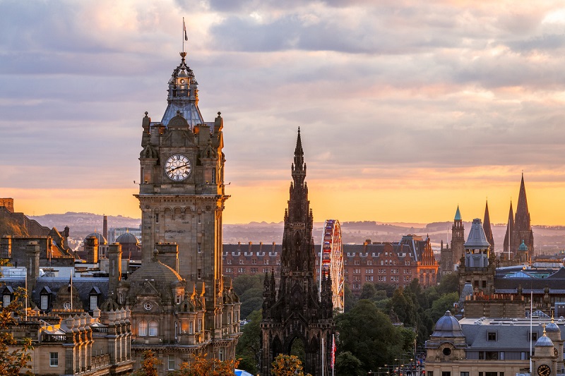 The Balmoral Hotel by sunset in Edinburgh