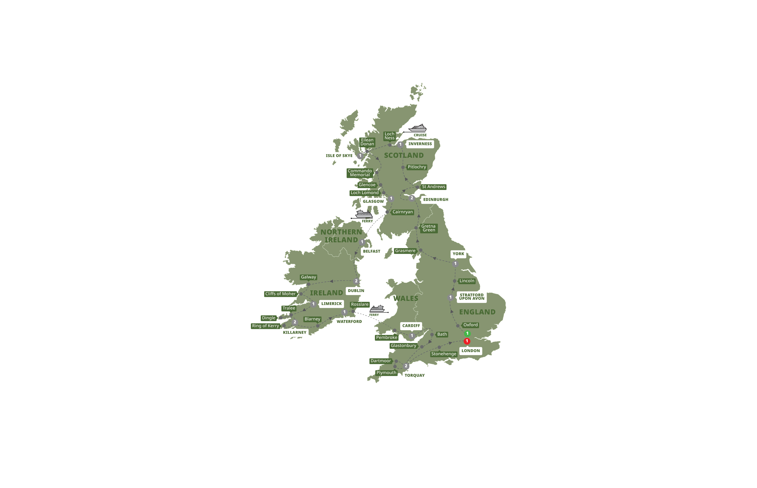 Map Romantic Britain Ireland Guided Tour B908 27 USCA
