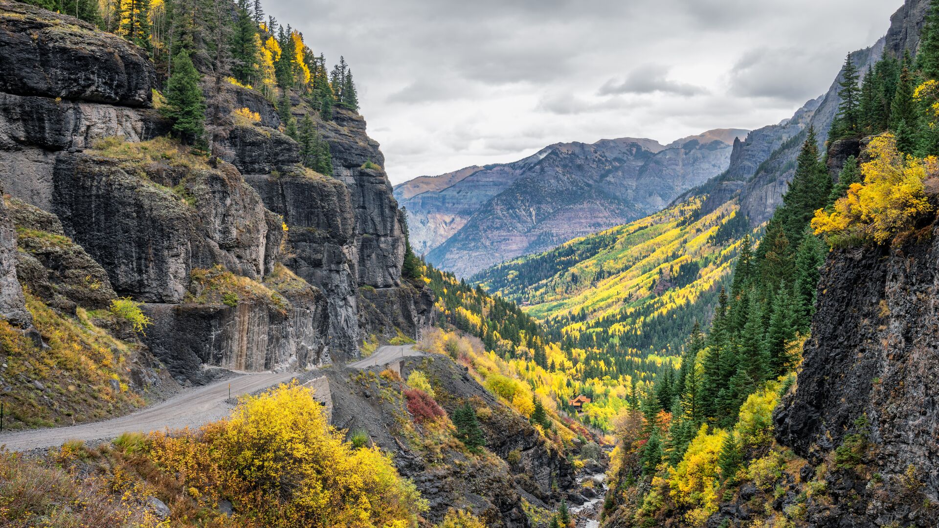 Camp Bird Road Out Of Ouray, Colorado during fall in USA