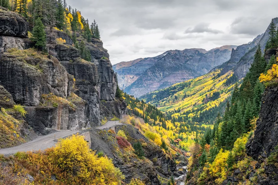 Camp Bird Road Out Of Ouray, Colorado during fall in USA