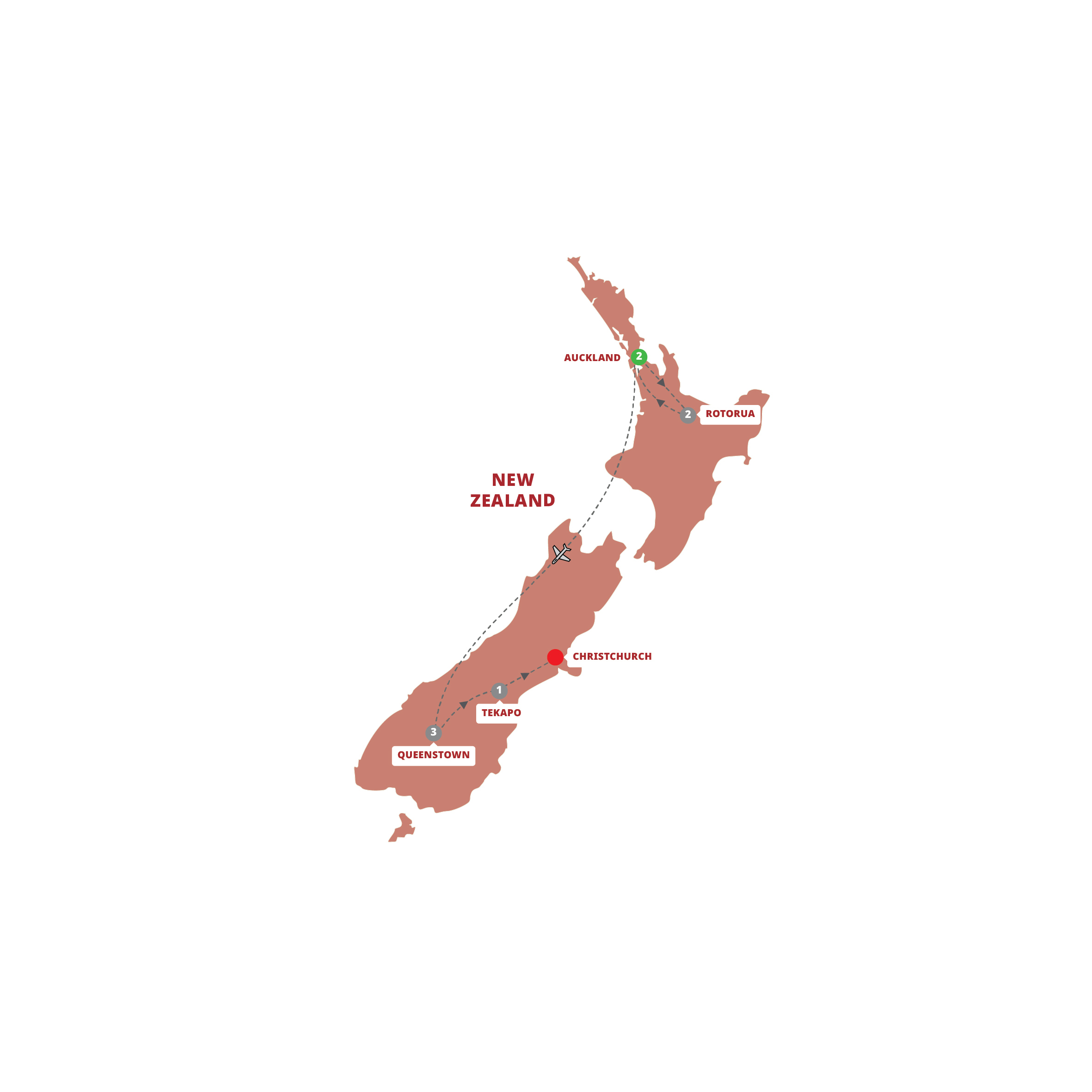Bucket List New Zealand Guided Tour Map 2024 CSART