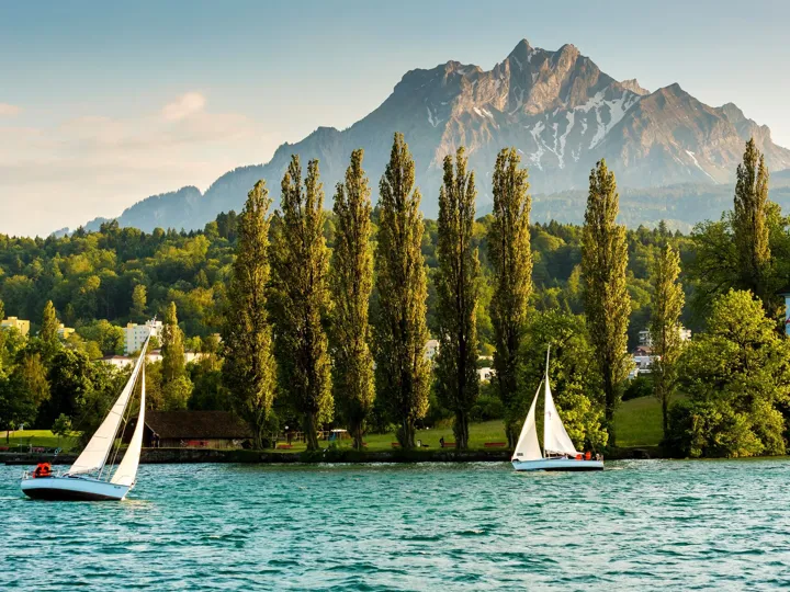 Yachts On Lake Lucerne Mt Pilatus