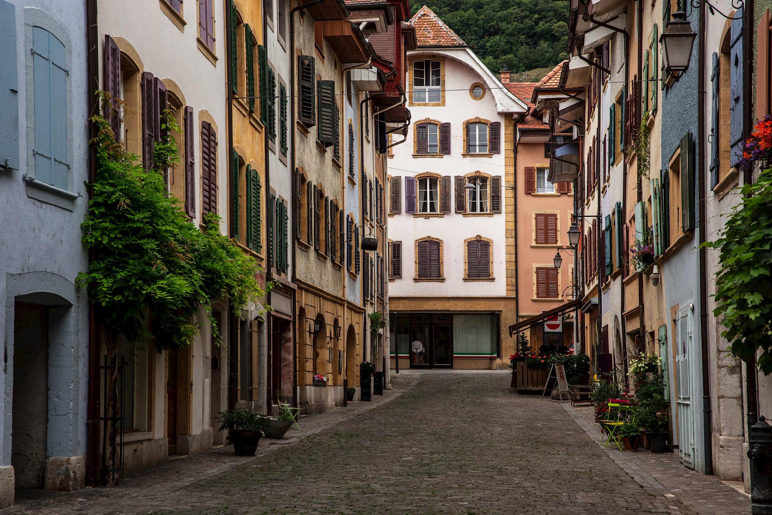 Street and houses in Bern, Switzerland