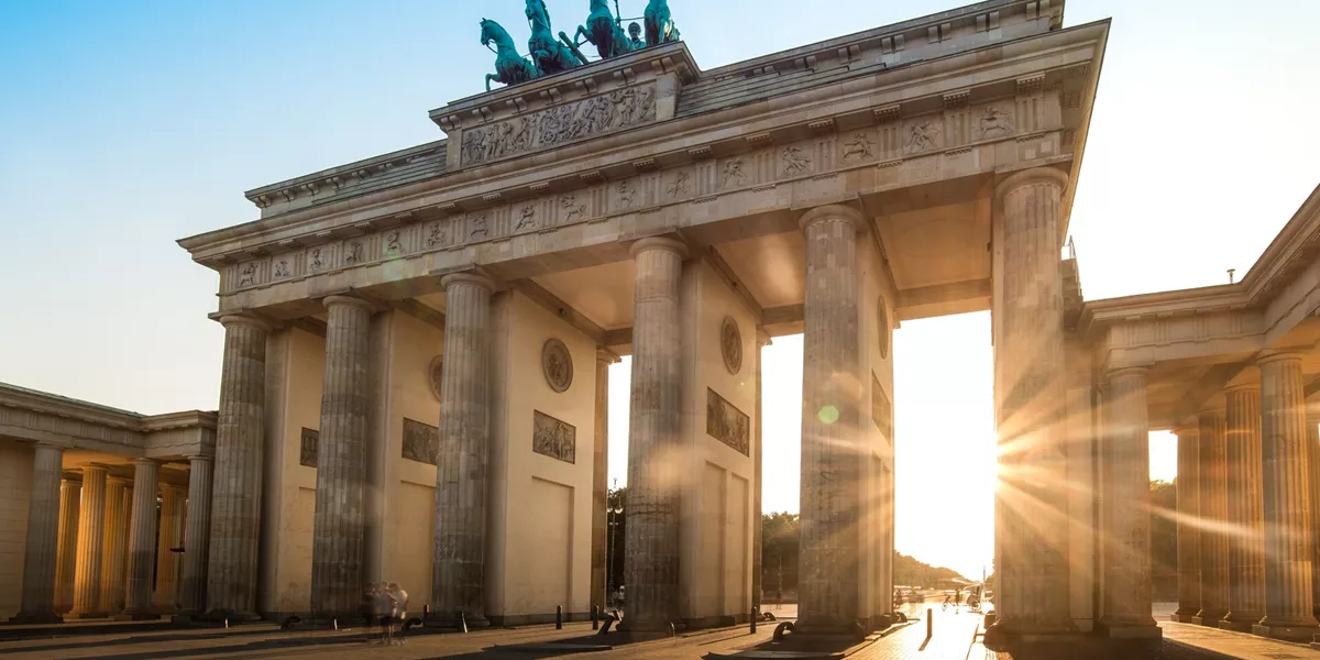 Low angle view of the Brandenburg Gate in Berlin, Germany