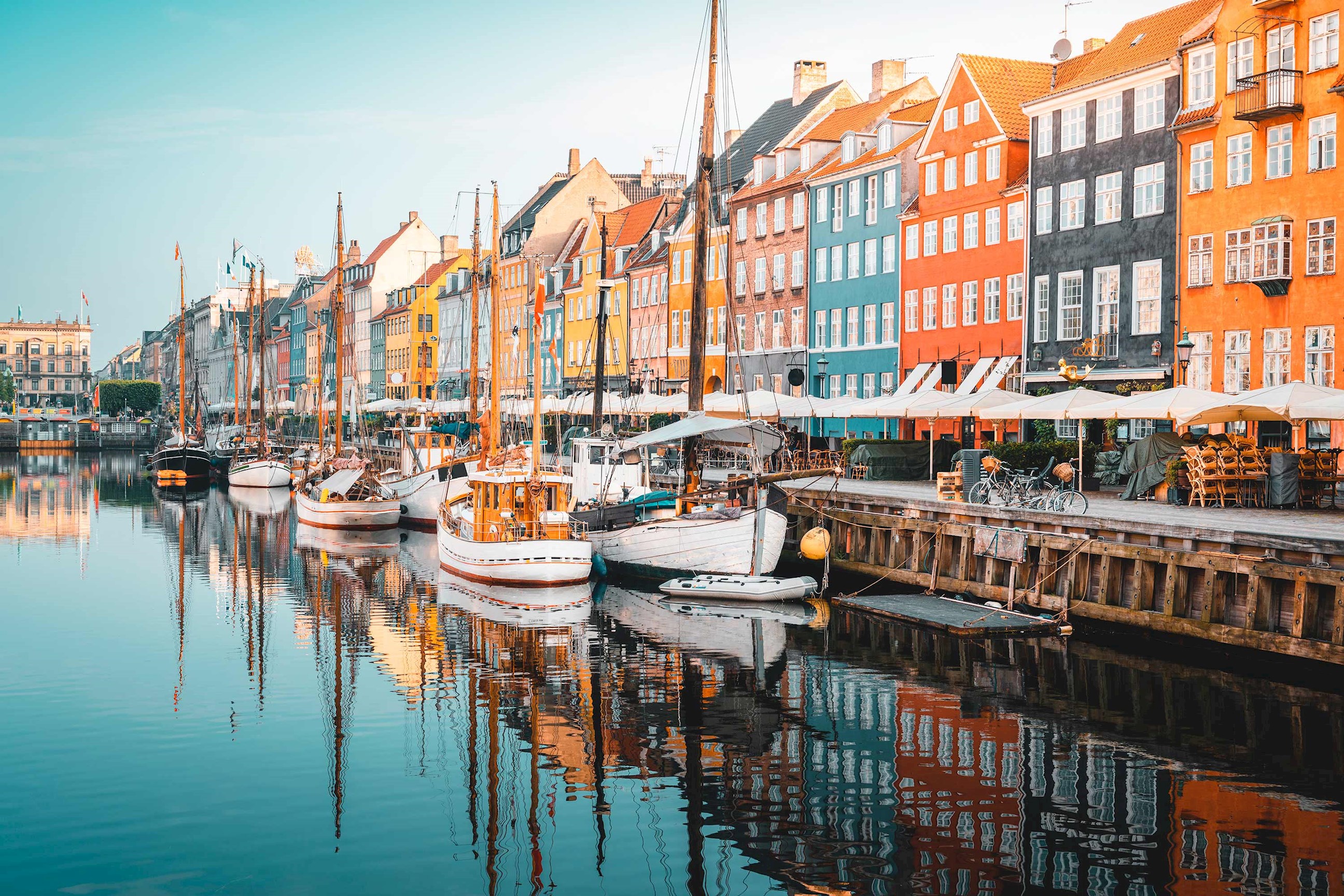 Boats in the Nyhavn Canal in Copenhagen, Denmark