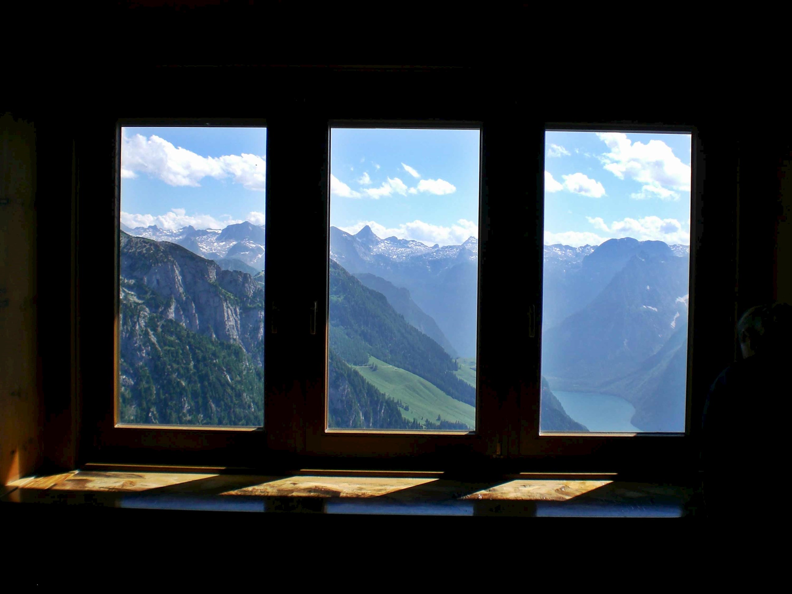 A look through a window out to the Berchtesgaden National Park