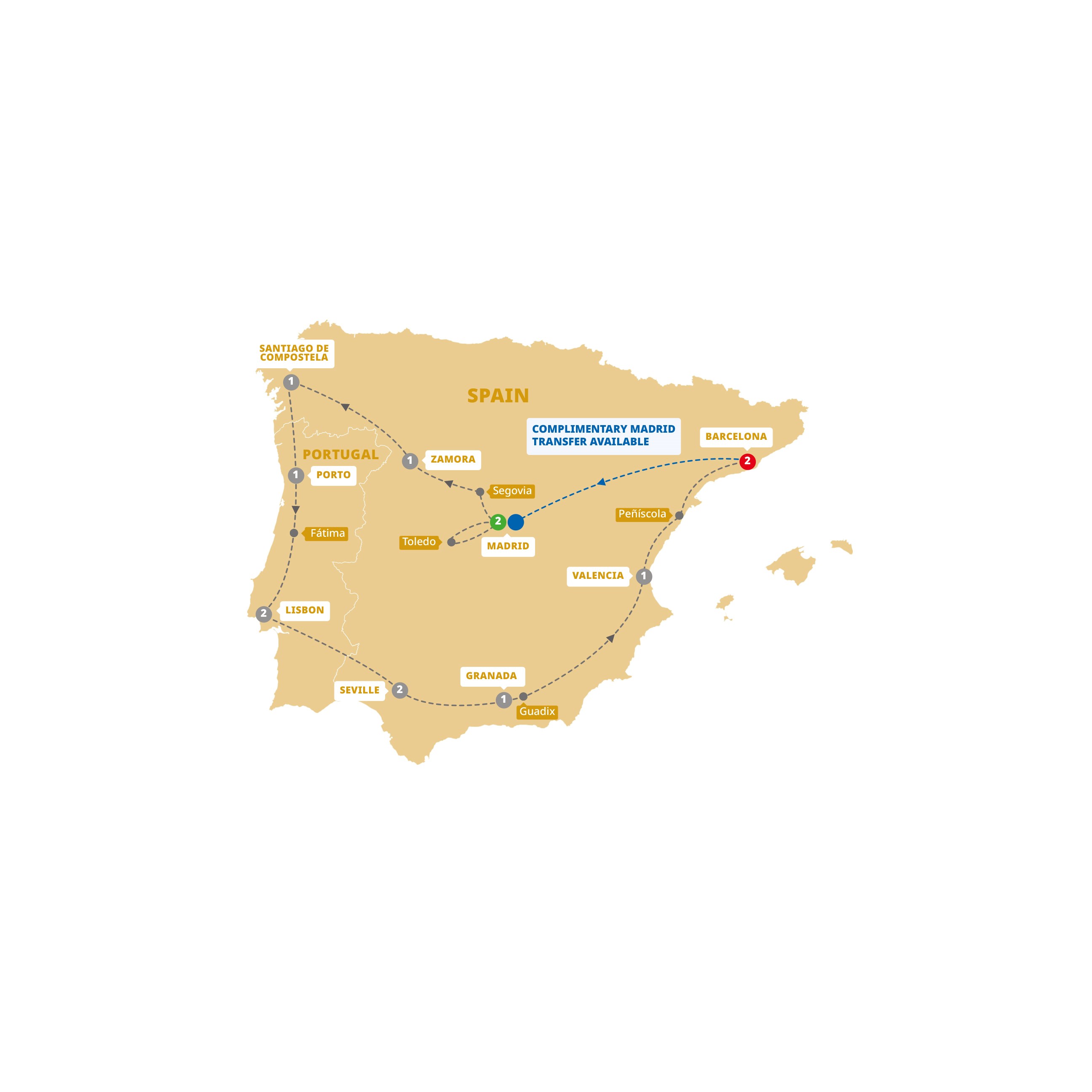 Treasures Spain Portugal Madrid Barcelona Guided Tour Map