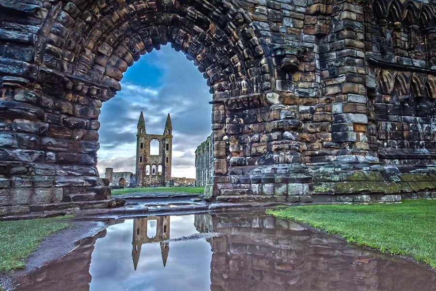 Reflection in St Andrews Cathedral in St Andrews, Scotland
