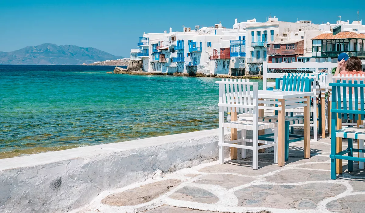 Ocean view from a seaside cafe in Mykonos