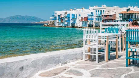 Ocean view from a seaside cafe in Mykonos
