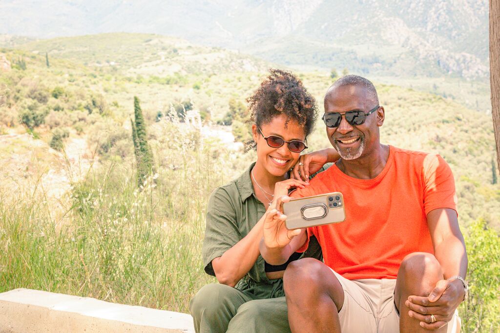 Couple Taking Selfie In Delphi, Greece