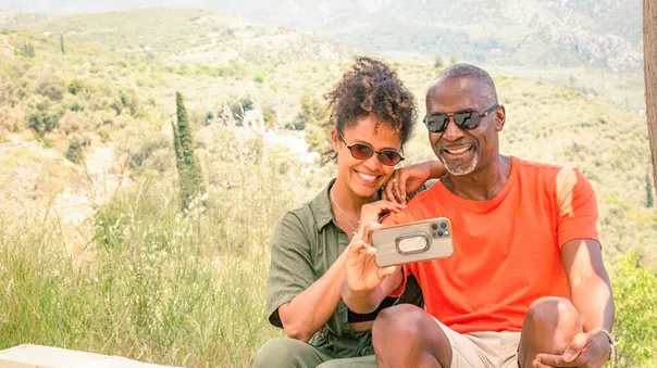 Couple Taking Selfie In Delphi, Greece