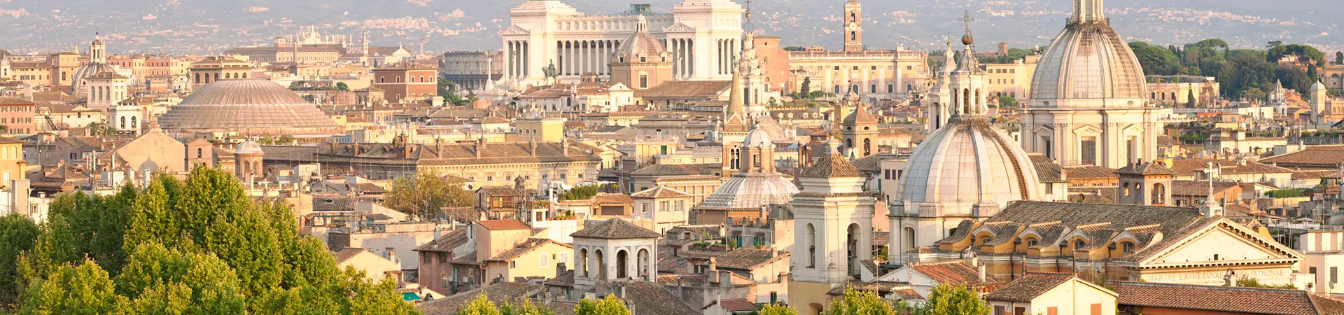 The roofs of Rome surrounded by greenery