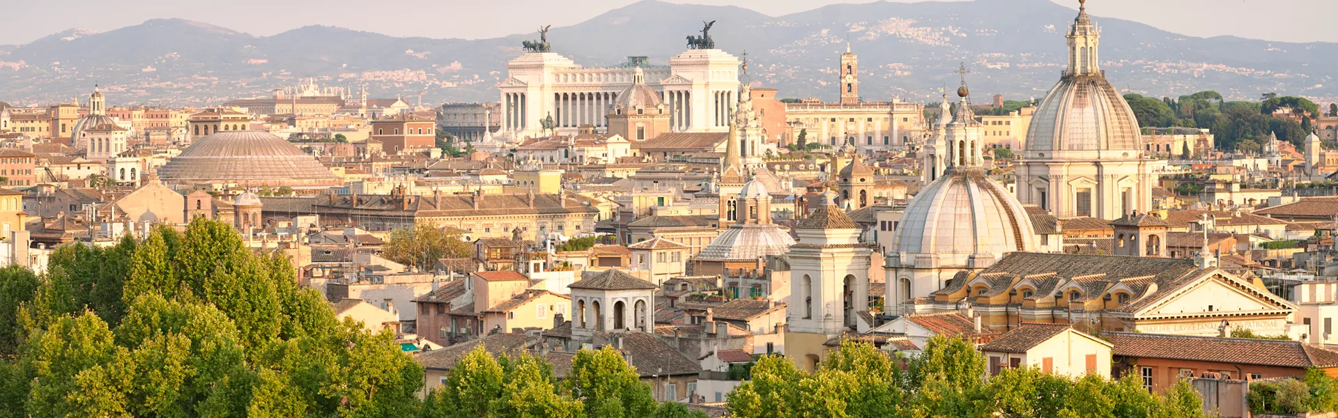 The roofs of Rome surrounded by greenery