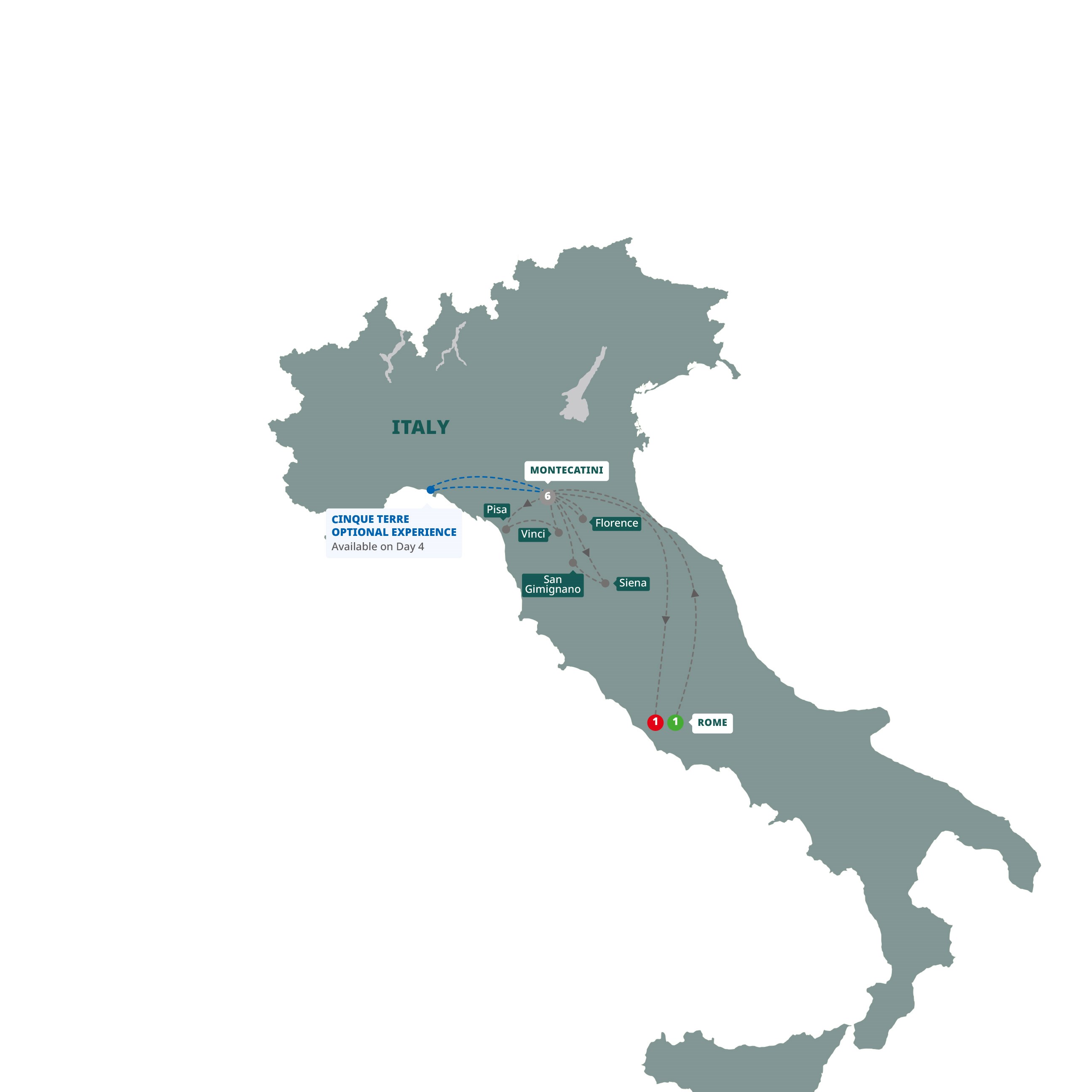 Rome Tuscan Highlights Guided Tour Map