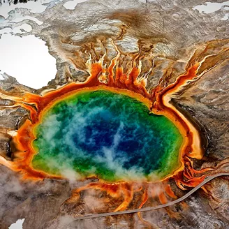 High Angle View Of Grand Prismatic Spring In Yellowstone National Park