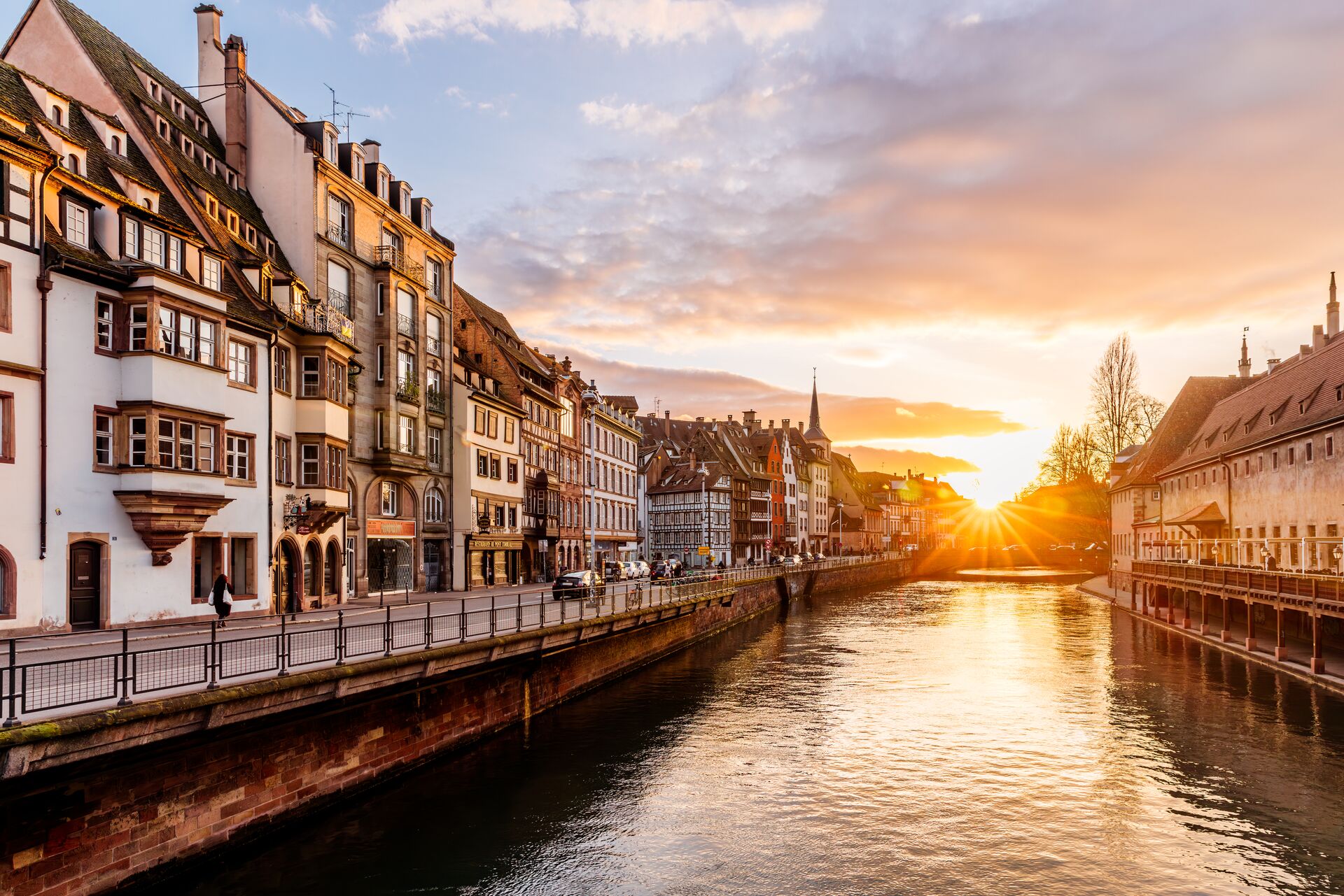 The old town in Strasbourg, France at sunset