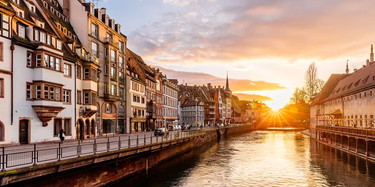 The old town in Strasbourg, France at sunset