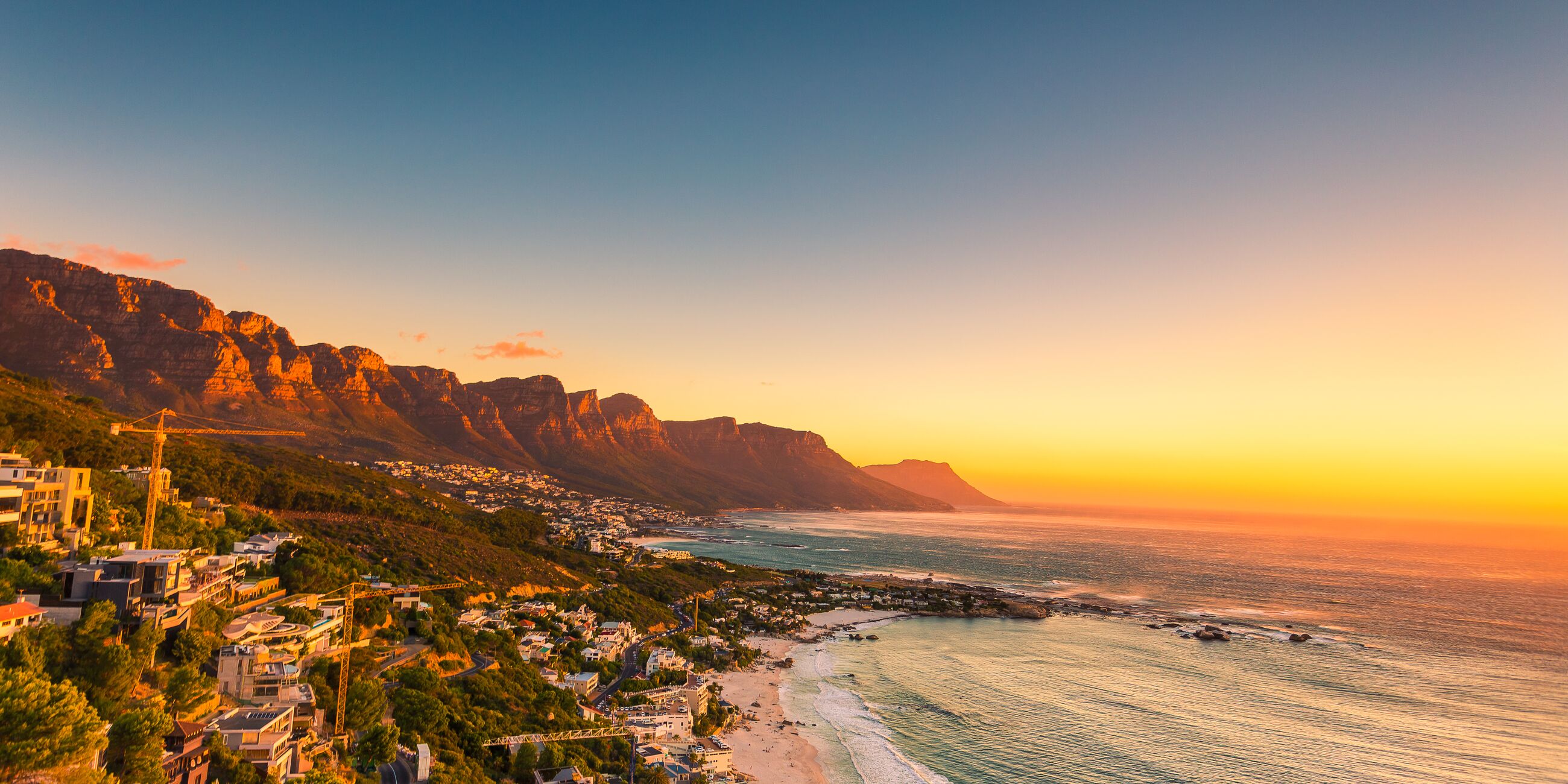Coastline of Cape Town with the 12 Apostles mountain range in the background