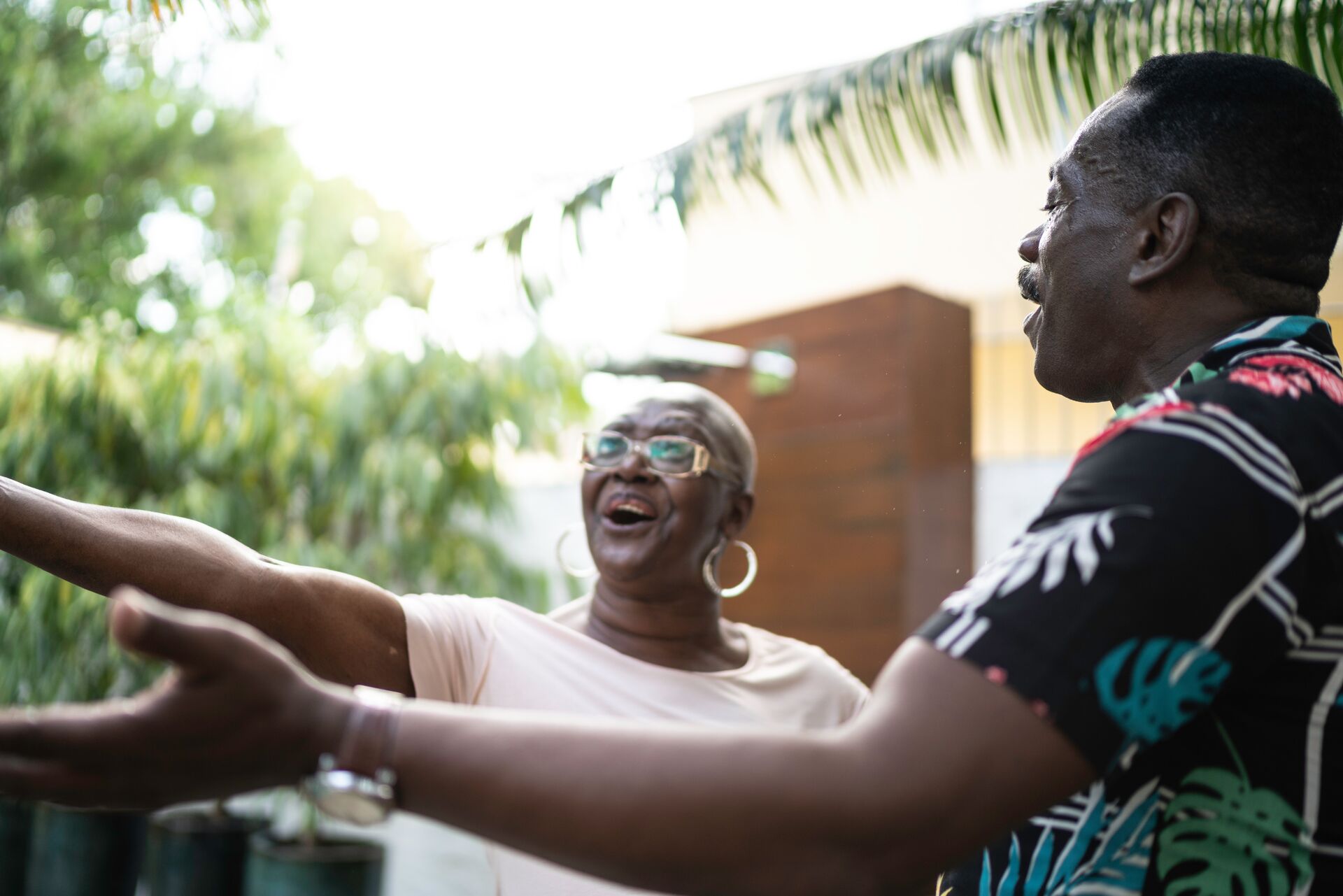 Two people laughing together