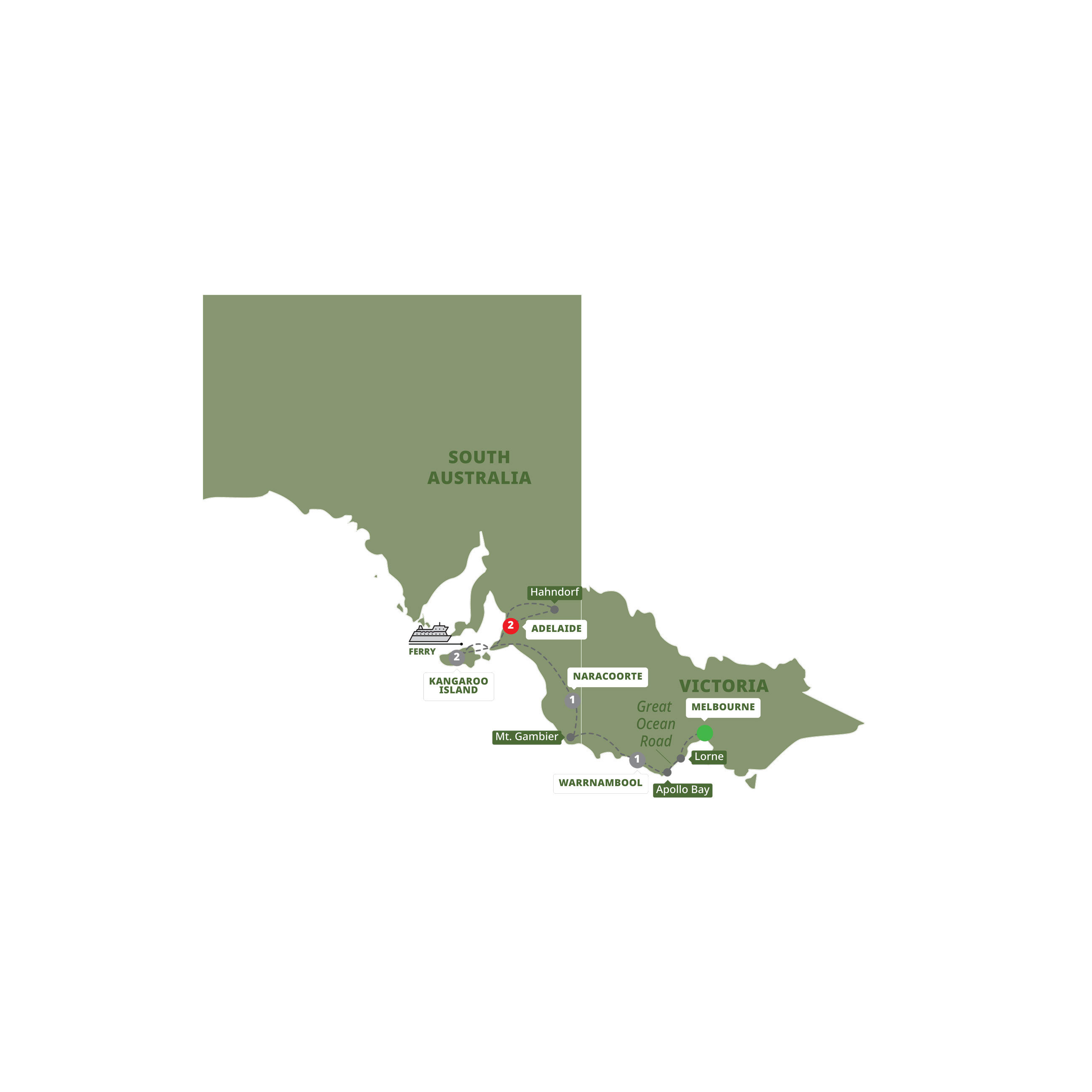 Great Ocean Road Kangaroo Island Guided Tour Map 2026