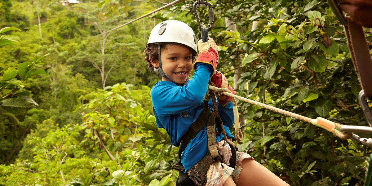 Boy zip lining in Costa Rica