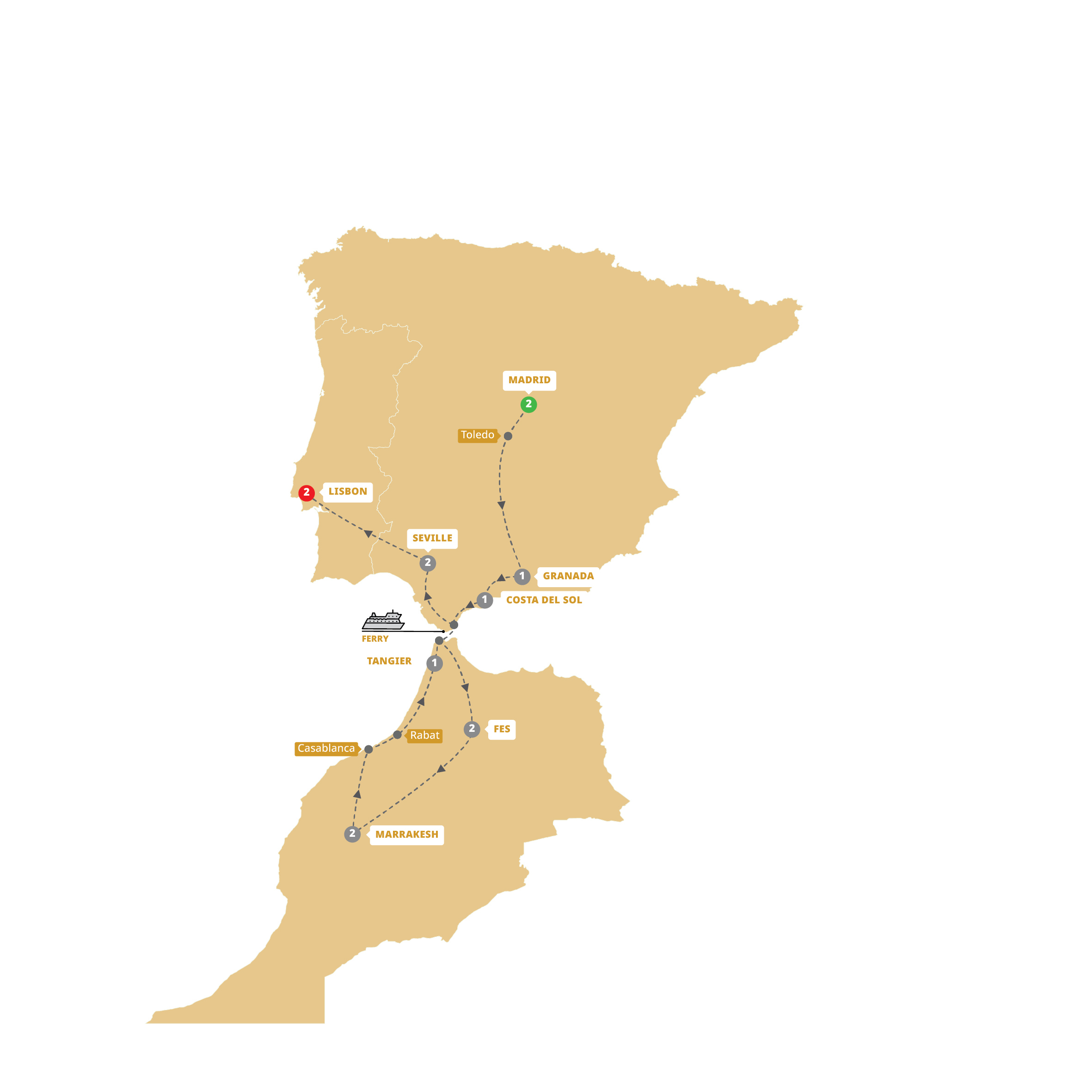Highlights Spain Morocco Portugal Guided Tour Map 2026 SMHI