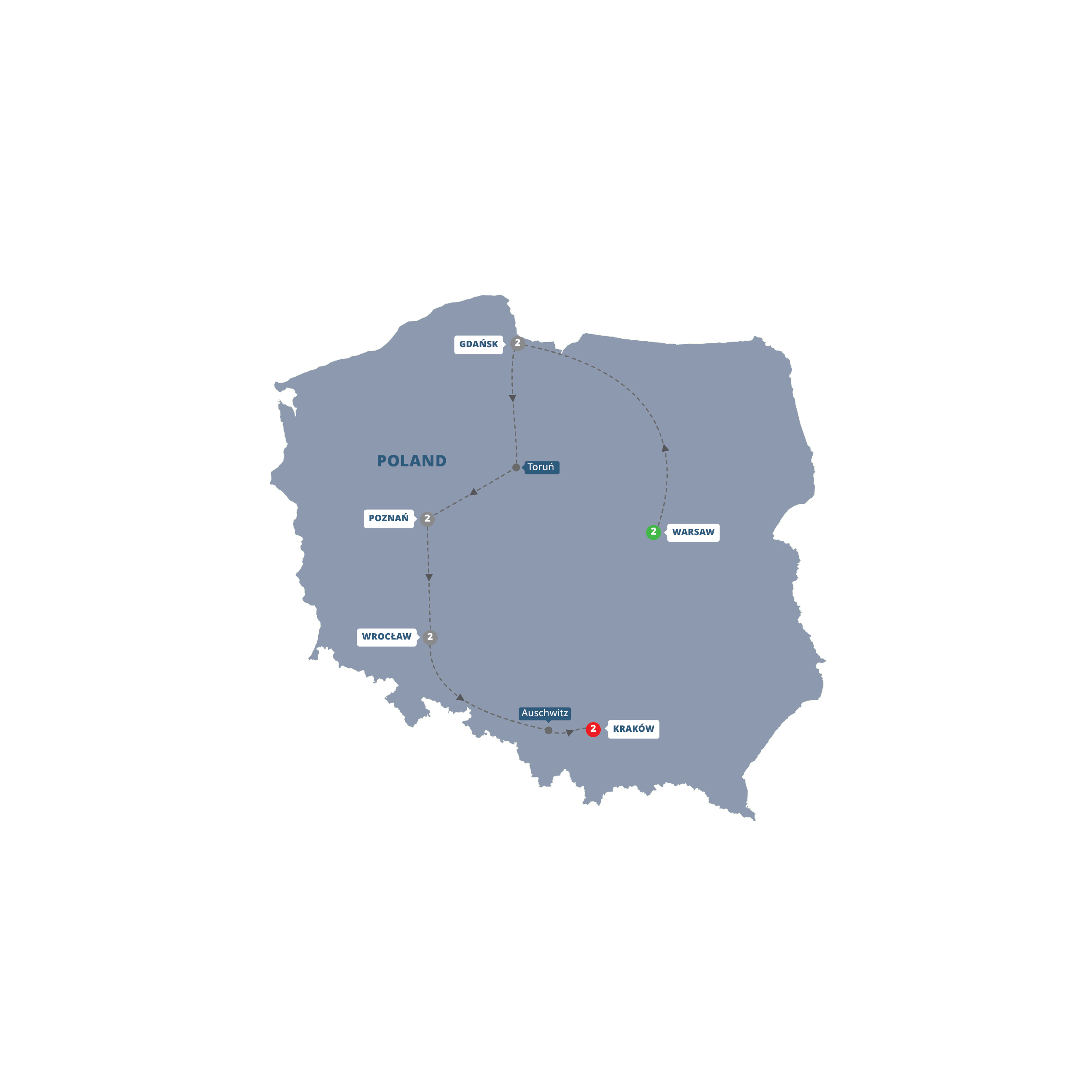 Christmas Markets of Poland Guided Winter Tour Map 2027_28