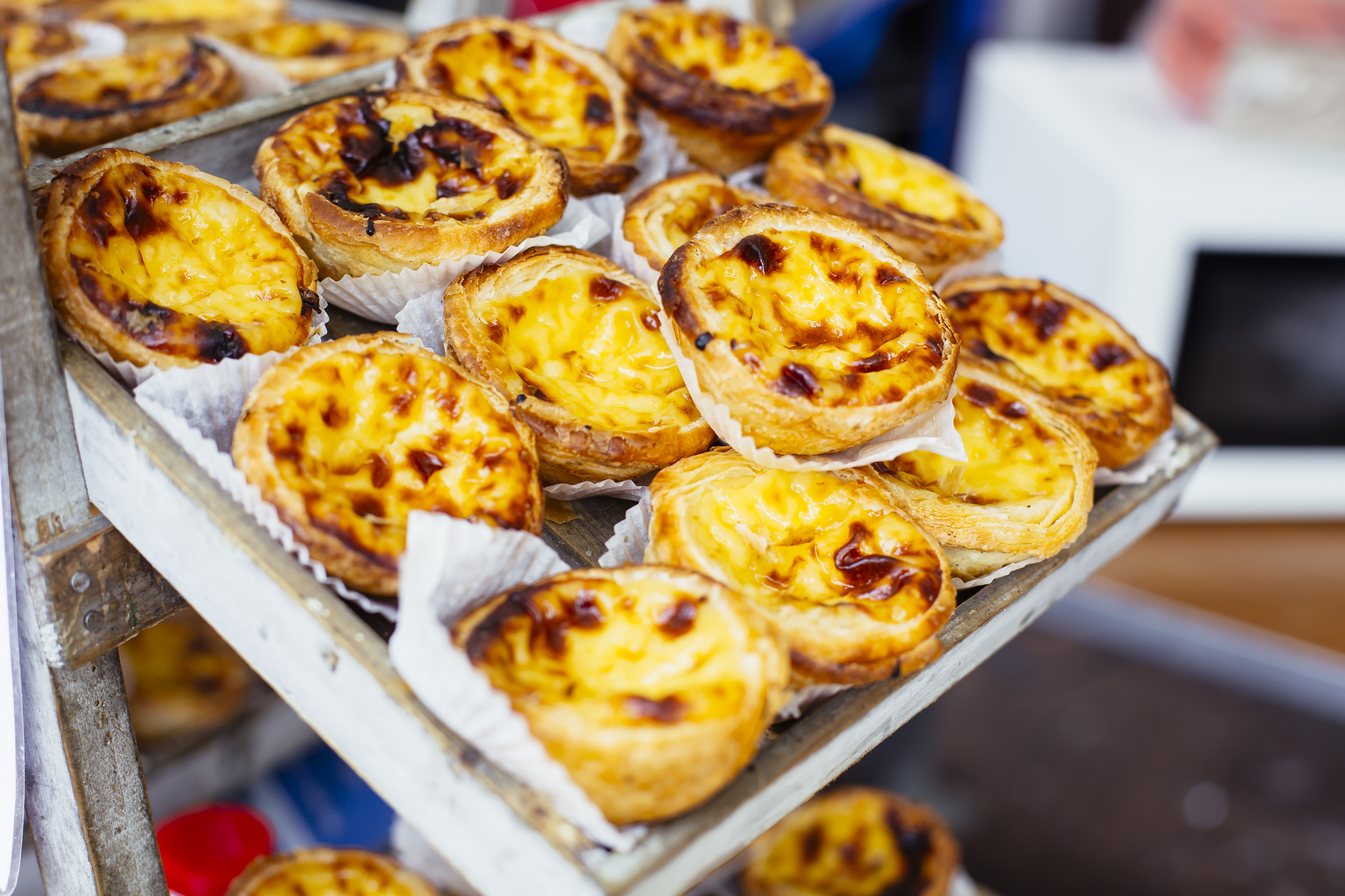 Traditional Portuguese Pastry Pastel De Nata On A Market Stand