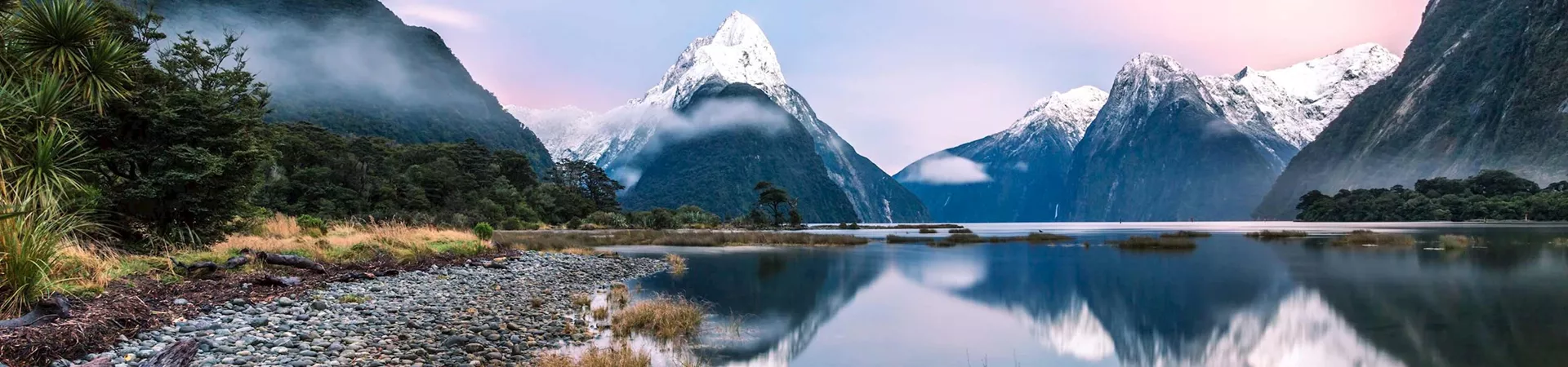 Mitford Sound in New Zealand at dusk