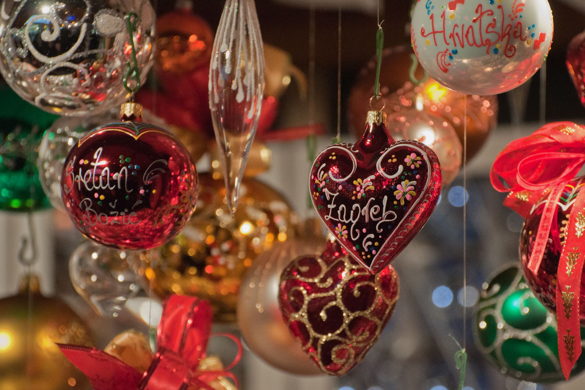 Close up shot of Christmas decorations at a traditional German Market