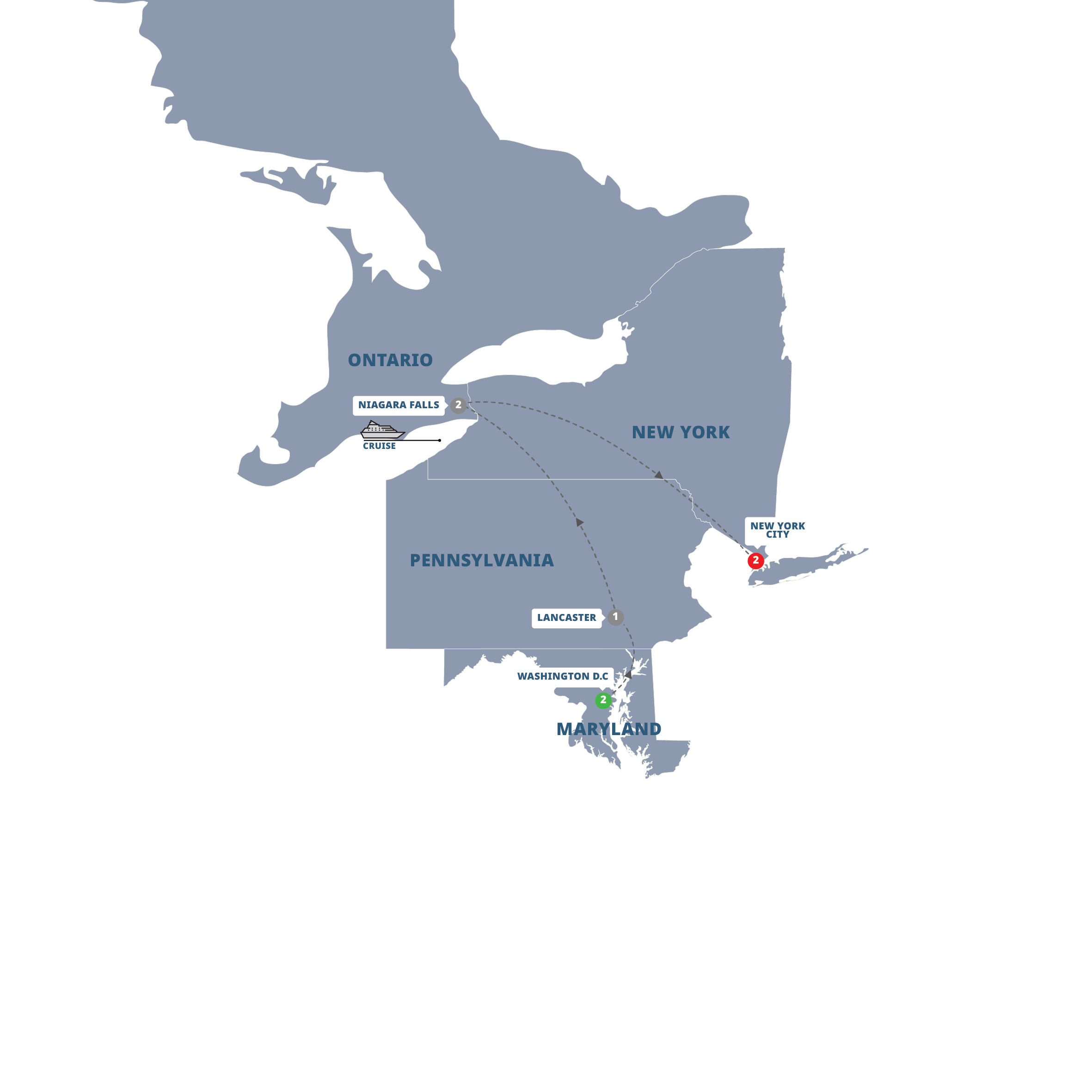 Big Apple Niagara Washington DC Guided Tour Map 2026 SAPP