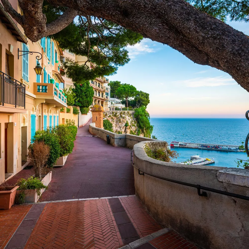 Scenic Walk On The Rock Of Monaco Overlooking Port De Fontvieille, Monaco
