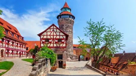 Historic Medieval Buildings Stone Tower Rothenburg Ob Der Tauber Germany