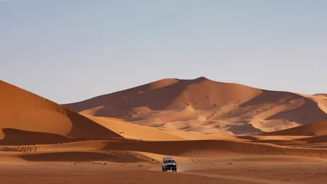 4X4 driving through Sahara desert, Merzouga, Morocco