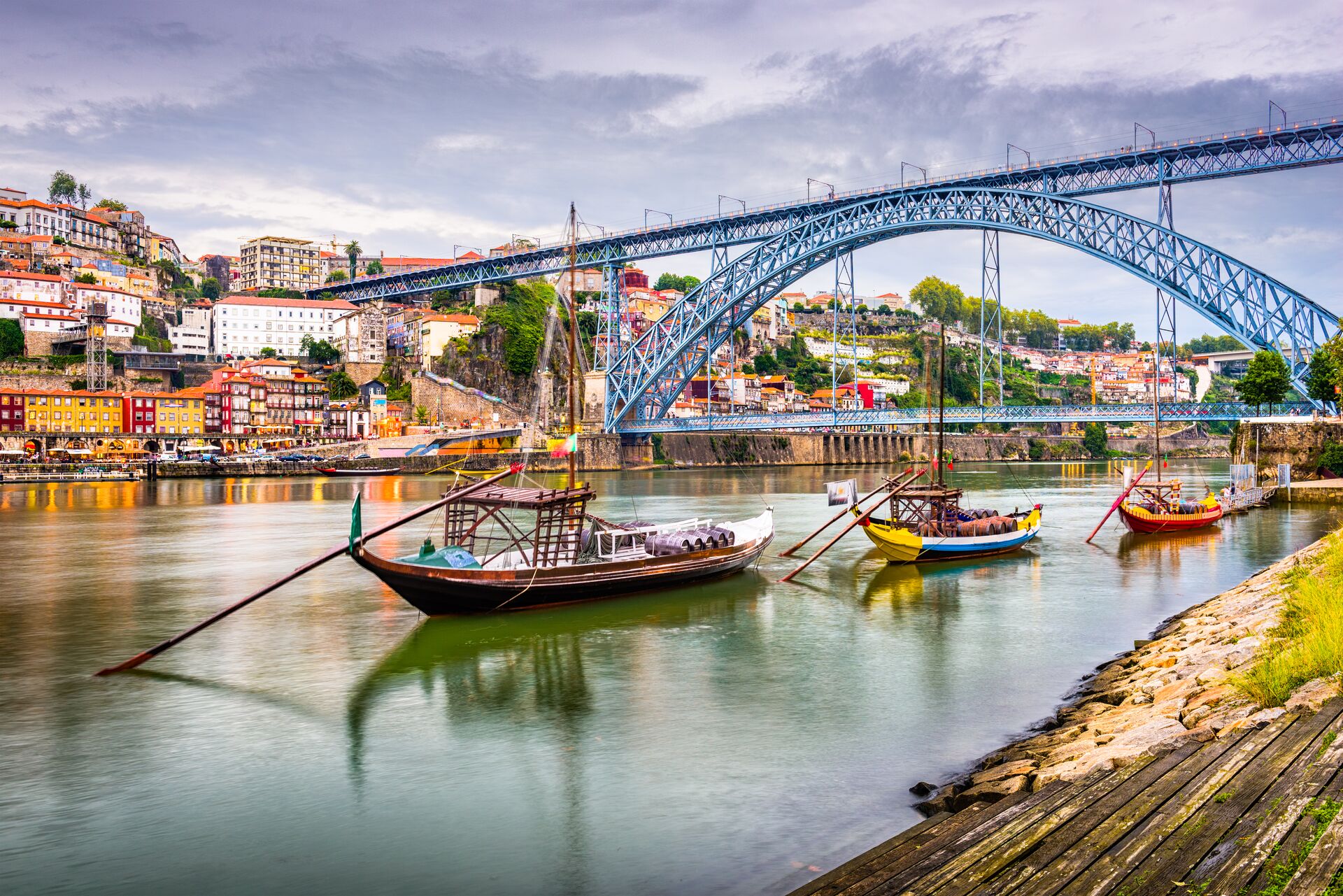 Traditional boats on the Douro River in Porto, Portugal