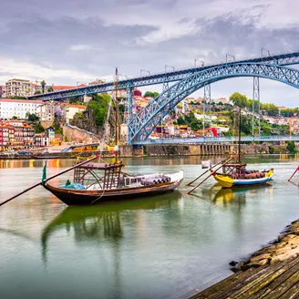 Traditional boats on the Douro River in Porto, Portugal