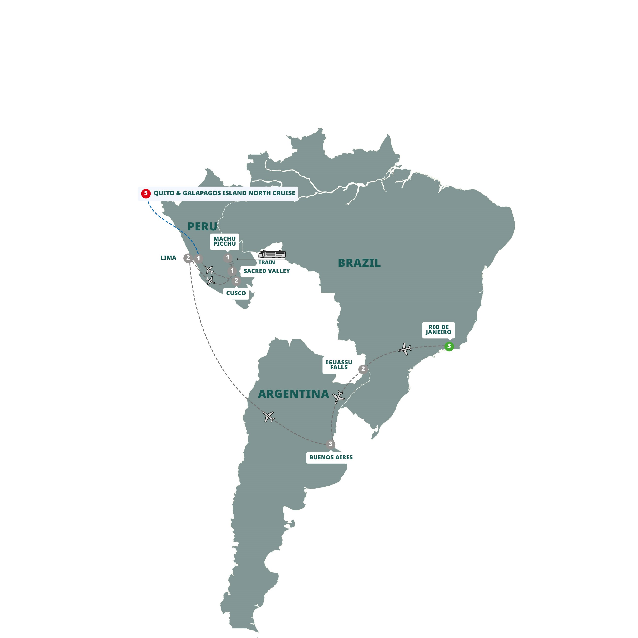 South America Revealed Galapagos Cruise North Guided Tour Map