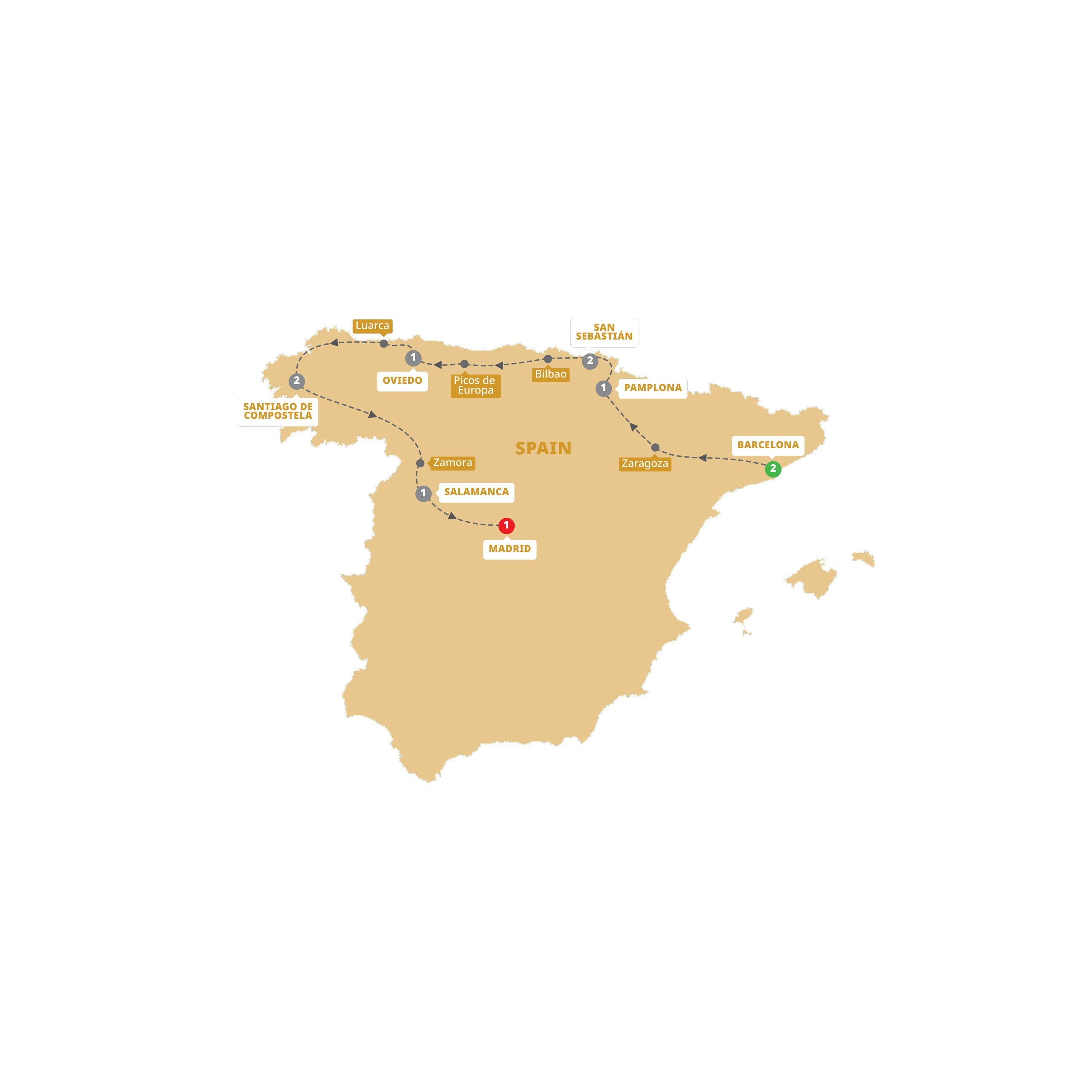 Northern Spain Guided Tour Map 2026