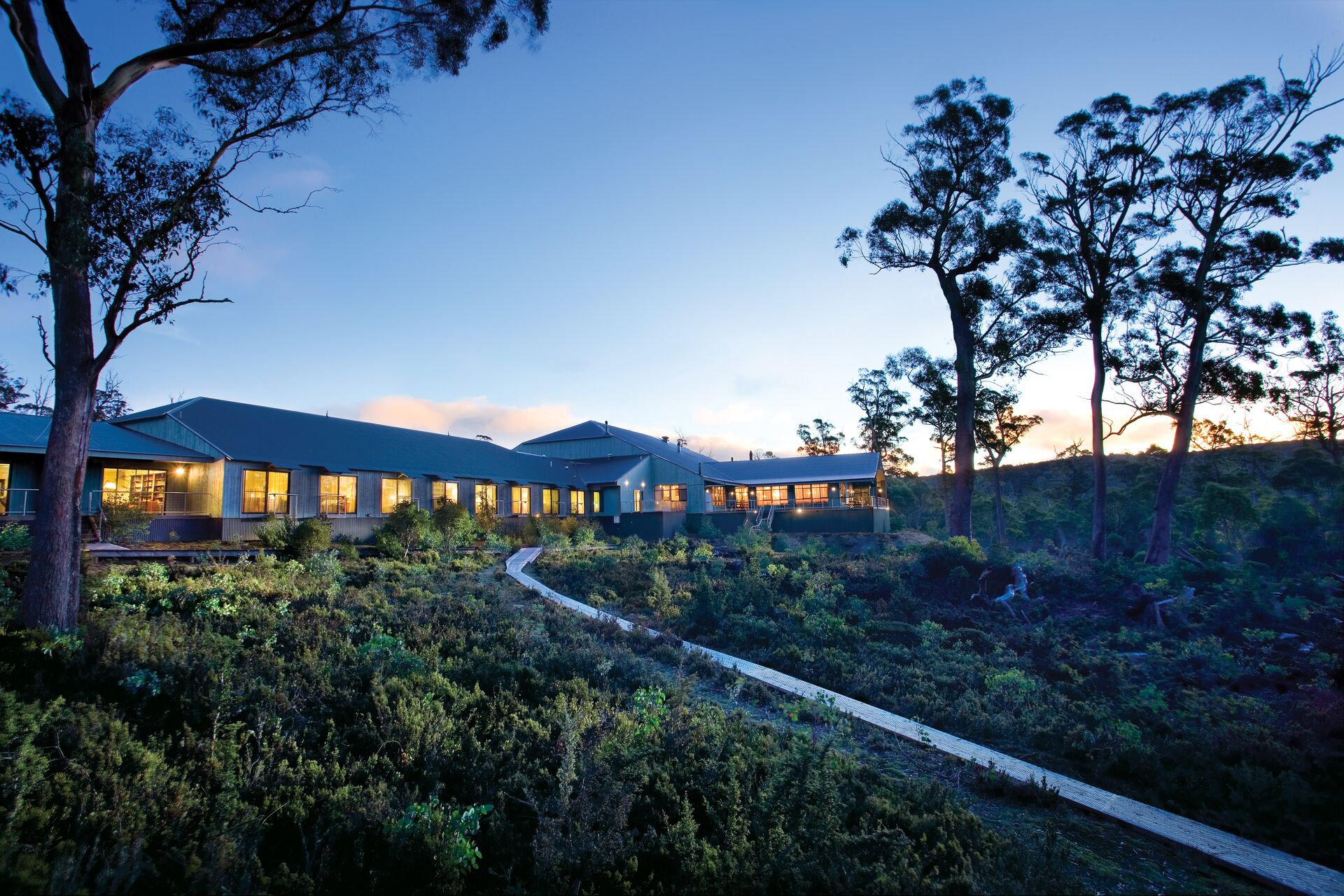 Path heading to Cradle Mountain Hotel in Tasmania, Australia