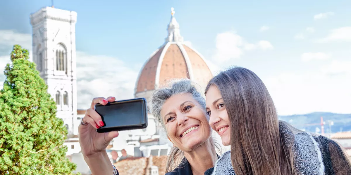 Large Mum And Daughter Taking Selfie With Florence Dome 600580001