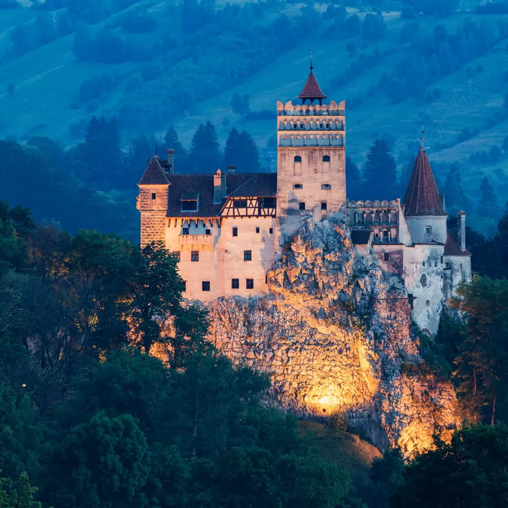 Illuminated Castle On Hill, Bran, Transylvania, Romania