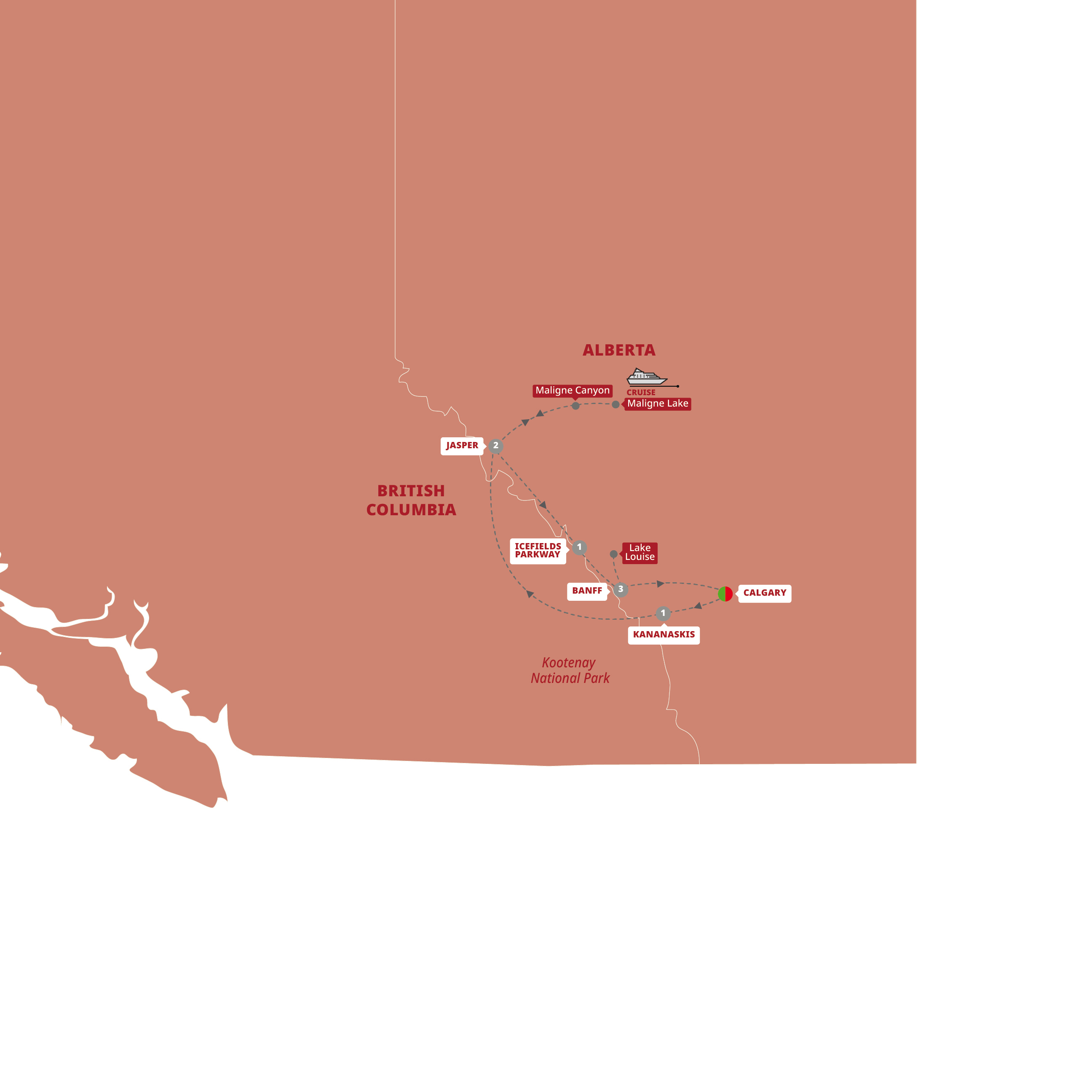 Map Spectacular Rockies Glaciers Alberta Guided Tour AGVL 27
