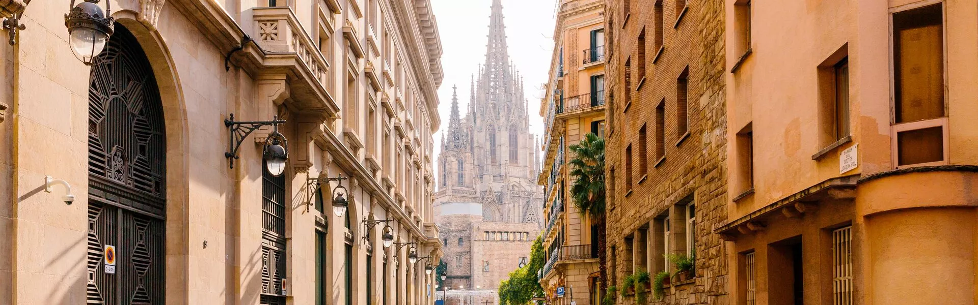 Large Street In Barcelona With Barcelona Cathedral In The Center, Barcelona, Spain 1192076179