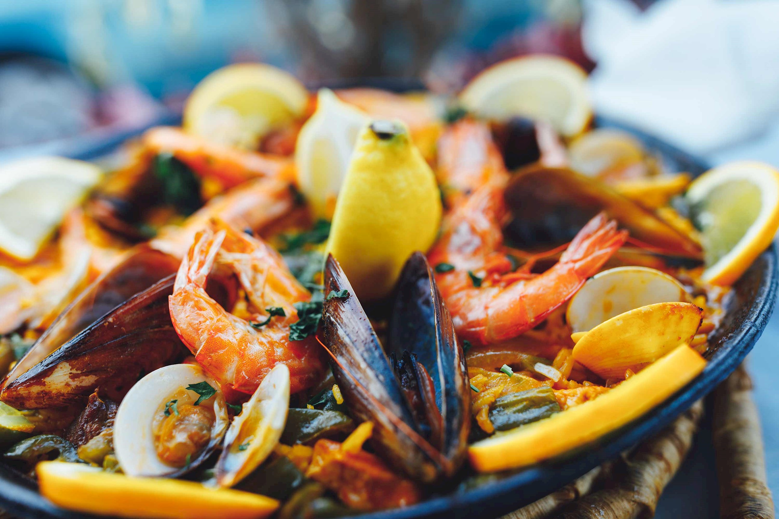 A close-up of an authentic Portuguese seafood dinner