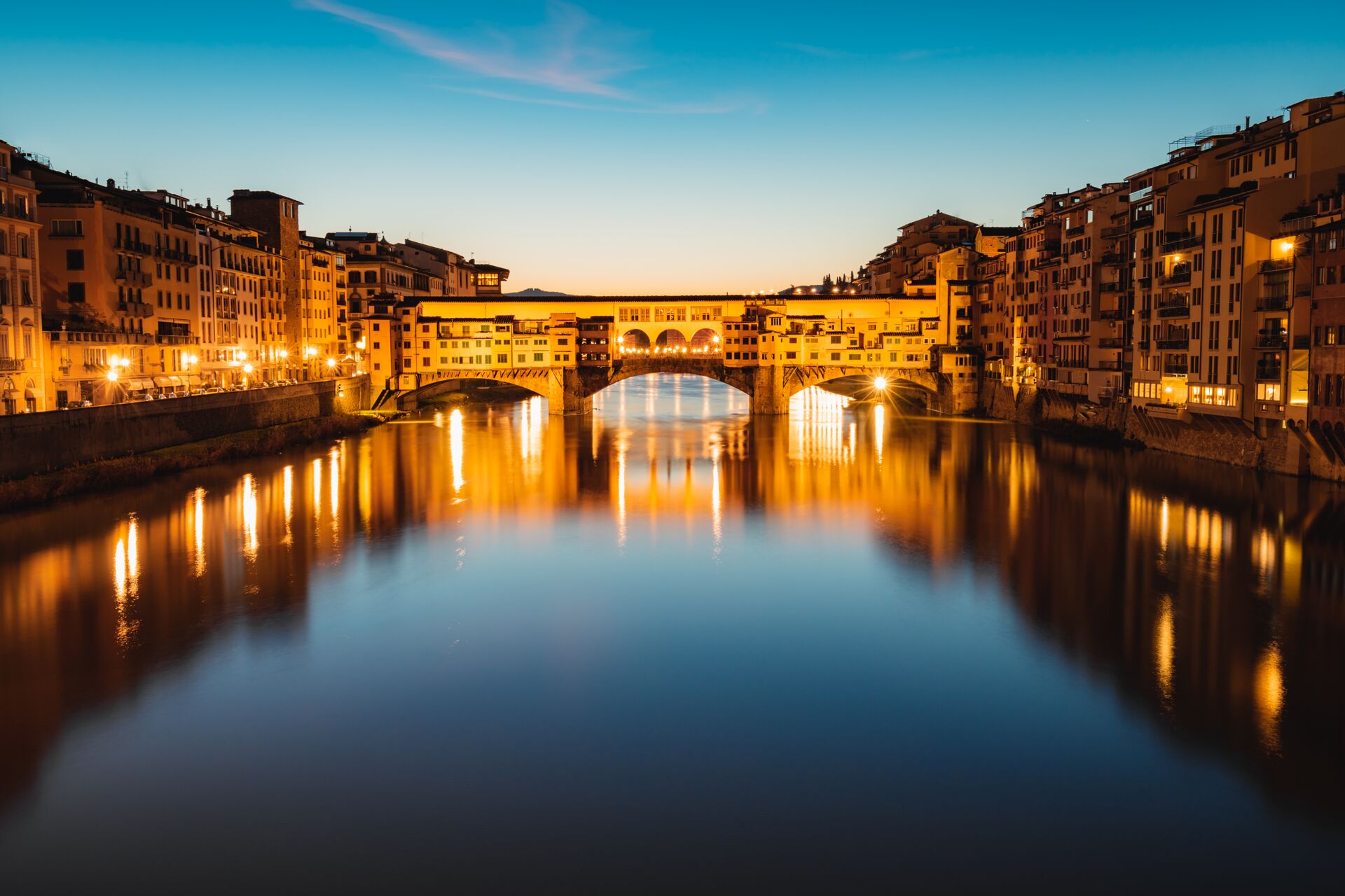 Ponte Vecchio Bridge in Florence, Italy at night