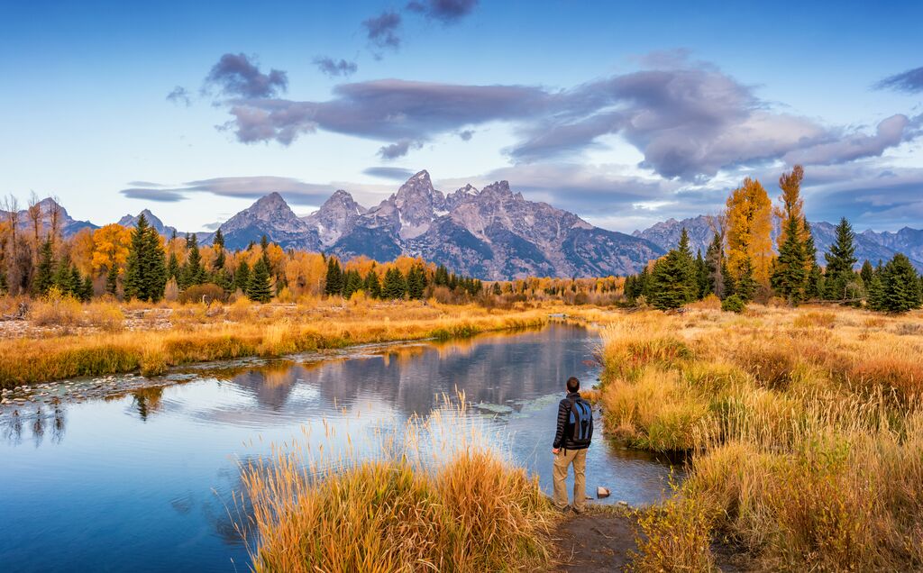 Medium Hiker In Grand Teton National Park USA 1055707216